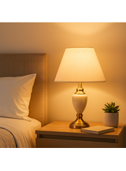 Malham Small Classic Table Lamp with Matching Shade - Cream & Antique Brass