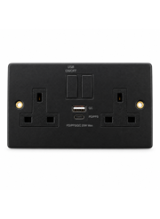 Round Edge Matt Black 13A 2G SP Switched Socket with USB-A & USB-C