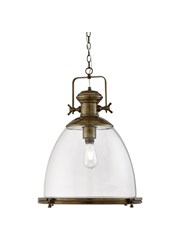 Searchlight Industrial Chain Pendant - Large Clear Glass Shade - Antique Brass