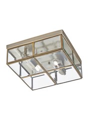 Searchlight Flush 2 Light Glass Box Ceiling Light - Antique Brass - Glass Panels