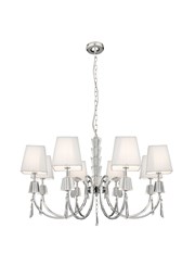 Searchlight Portico Ceiling 8 Light Pendant -Chrome & Glass - White String Shade