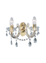 Searchlight Marie Therese  Double Wall Light - Crystal - Polished Brass Searchlight Marie Therese  Double Wall Light - Crystal - Polished Brass