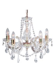 Searchlight Marie Therese  5 Light Chandelier - Crystal - Polished Brass Searchlight Marie Therese  5 Light Chandelier - Crystal - Polished Brass