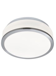 Searchlight Bathroom Ceiling Light - Opal Glass Shade - Satin Silver Trim Searchlight Bathroom Ceiling Light - Opal Glass Shade - Satin Silver Trim