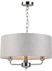 Modern Korus 3 Light Ceiling Light - Satin Silver Finish with Grey Shade Modern Korus 3 Light Ceiling Light - Satin Silver Finish with Grey Shade