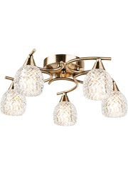 Hendon Semi Flush Antique Brass 5 Light Ceiling Light with Crystal Glass Shades Hendon Semi Flush Antique Brass 5 Light Ceiling Light with Crystal Glass Shades