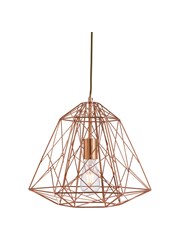 Searchlight Contemporary Geometric Cage Frameed Pendant Light - Shiny Copper Searchlight Contemporary Geometric Cage Frameed Pendant Light - Shiny Copper