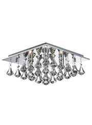 Searchlight Hanna Square 4 Light Ceiling Fitting - Chrome - Crystal Drops Searchlight Hanna Square 4 Light Ceiling Fitting - Chrome - Crystal Drops