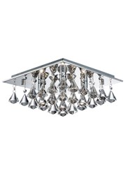 Searchlight Hanna Square 4 Light Ceiling Fitting - Chrome - Crystal Drops