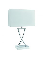 Searchlight Cross Table Lamp - X Shape Base - Chrome - White Rectangle Shade Searchlight Cross Table Lamp - X Shape Base - Chrome - White Rectangle Shade