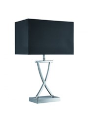 Searchlight Cross Table Lamp-X Shape Base - Satin Silver - Black Rectangle Shade