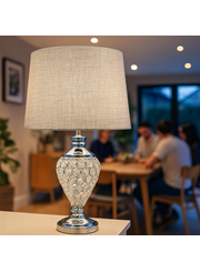 Hepburn Large Crystal Glass Table Lamp with Matching Grey Linen Shade - Silver