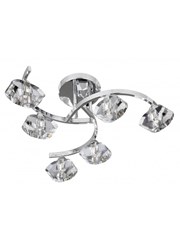 Searchlight Sculptured Ice Semi-Flush Curve 6 Light - Chrome - Clear Glass