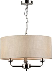 Korus Ceiling Chain 3 Light - Satin Silver Finish - Matching Natural Beige Cream Korus Ceiling Chain 3 Light - Satin Silver Finish - Matching Natural Beige Cream