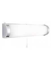 Searchlight Bathroom Wall Light - White Glass Tube - Chrome - Pull Cord - Ip44