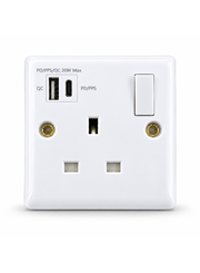 Convex White 1G Switched Socket with USB-A & USB-C