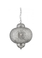 Searchlight Moroccan Single Pendant - Shiny Nickel - Elaborate Patterned Finish Searchlight Moroccan Single Pendant - Shiny Nickel - Elaborate Patterned Finish