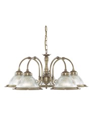 Searchlight American Diner 5 Light Pendant - Antique Brass - Clear Glass