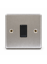 Round Edge Brushed Steel 10AX 1G 2W Switch Plate - Black Insert