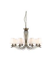 Searchlight Andretti  8  Light Pendant - Antique Brass - Cream String Shades