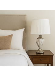 Hepburn Large Grey Marble Table Lamp with Ivory Pleat Shade - Grey & Silver