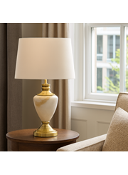 Hepburn Large Cream Marble Effect Table Lamp with Matching Shade - Cream & Gold