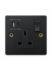 Round Edge Matt Black 1G Socket with USB-A & USB-C Round Edge Matt Black 1G Socket with USB-A & USB-C