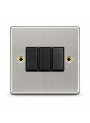 Round Edge Brushed Steel 10AX 3G 2W Switch Plate - Black Insert Round Edge Brushed Steel 10AX 3G 2W Switch Plate - Black Insert
