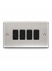 Round Edge Brushed Steel 10AX 4G 2W Switch Plate - Black Insert Round Edge Brushed Steel 10AX 4G 2W Switch Plate - Black Insert