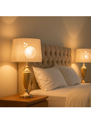 Malham Large Table Lamp with Lacy Bloom Stencil Shade - Champagne Gold & Silver