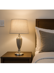 Malham Large Classic Ceramic Table Lamp with Shade - Grey and Satin Silver