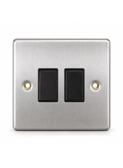 Round Edge Brushed Steel 10AX 2G 2W Switch Plate - Black Inserts