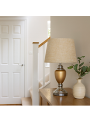 Malham Ceramic Table Lamp with Matching Shade - Champagne Gold & Satin Silver