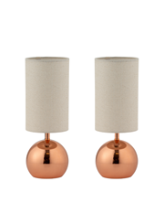 Pair of Bedford Modern Copper Brushed Metal Ball Small Touch Control Table Lamps Pair of Bedford Modern Copper Brushed Metal Ball Small Touch Control Table Lamps