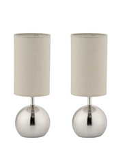 Pair of Modern Silver Brushed Metal Ball Small Touch Control Table Lamps