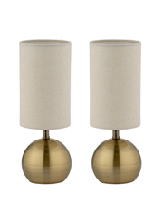 Pair of Bedford Modern Brass Brushed Metal Ball Small Touch Control Table Lamps Pair of Bedford Modern Brass Brushed Metal Ball Small Touch Control Table Lamps