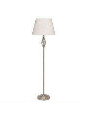 Queenswood Traditional Barley Twist Silver Floor Lamp with Ivory Linen Shade