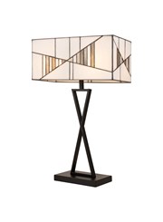 Art Deco Tiffany Style Rectangular Glass Table Lamp - Ivory - Grey - Modern Art Deco Tiffany Style Rectangular Glass Table Lamp - Ivory - Grey - Modern
