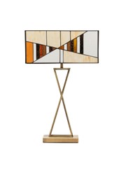 Art Deco Tiffany Style Rectangular Glass Table Lamp - Amber - Antique Brass Art Deco Tiffany Style Rectangular Glass Table Lamp - Amber - Antique Brass