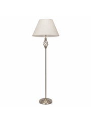 Kingswood Barley Twist Traditional Floor Lamp - Satin Silver with Cream Shade