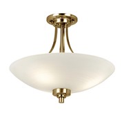 Endon Welles Flush Ceiling Light - Antique Brass - White Line Painted Glass Endon Welles Flush Ceiling Light - Antique Brass - White Line Painted Glass
