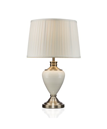 Hepburn Large Ceramic Table Lamp with Matching Pleated Shade - Cream & Brass