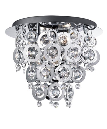 Searchlight Nova Flush Ceiling 3 Light - Chrome - Rings & Droplets