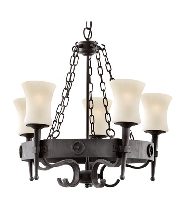 Searchlight Cartwheel Scavo 5 Light - Matt Black/Brown - Wrought Iron Effect