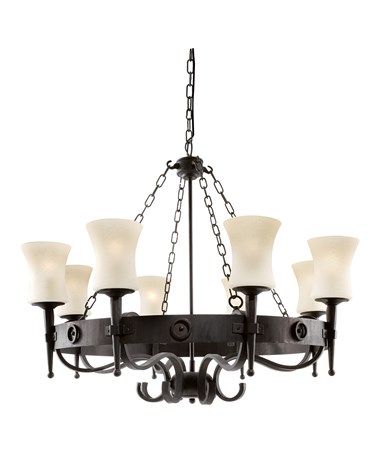 Searchlight Cartwheel Scavo 8 Light - Matt Black/Brown - Wrought Iron Effect