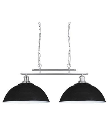 Searchlight Fusion 2 Light Ceiling Bar - Satin Silver - Black Metal Shades