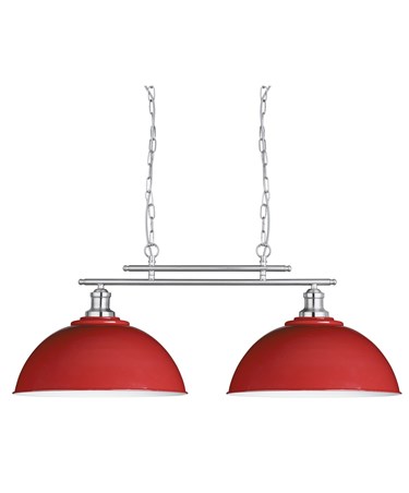 Searchlight Fusion 2 Light Ceiling Bar - Satin Silver - Red Metal Shades