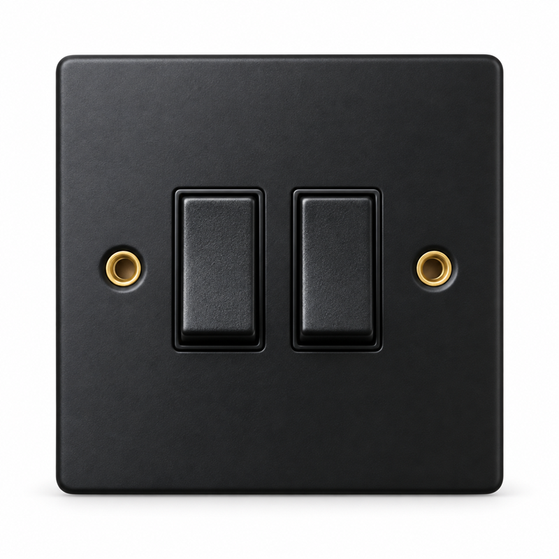 Round Edge Matt Black 10AX 2G 2W Switch Round Edge Matt Black 10AX 2G 2W Switch