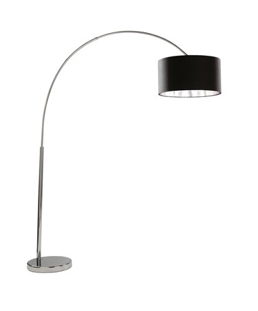 Searchlight Arcs Floor Lamp - Chrome - Black Fabric Shade With Silver Lining