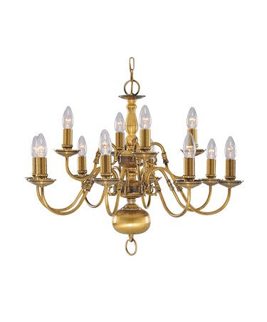 Searchlight Flemish 12 Light Chandelier - Antique Solid Brass